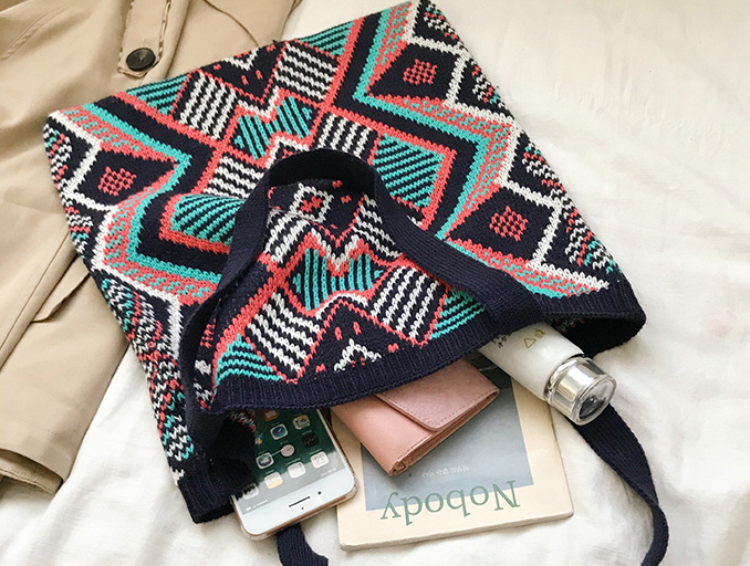 Lady's Knitting Bohemian Tote Bag