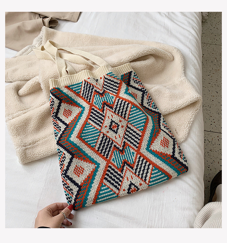 Lady's Knitting Bohemian Tote Bag