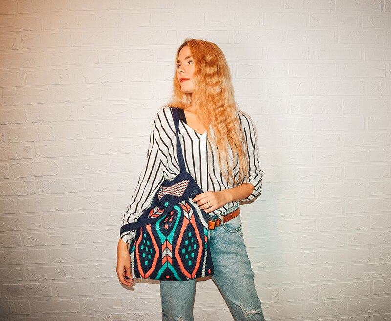 Lady's Knitting Bohemian Tote Bag