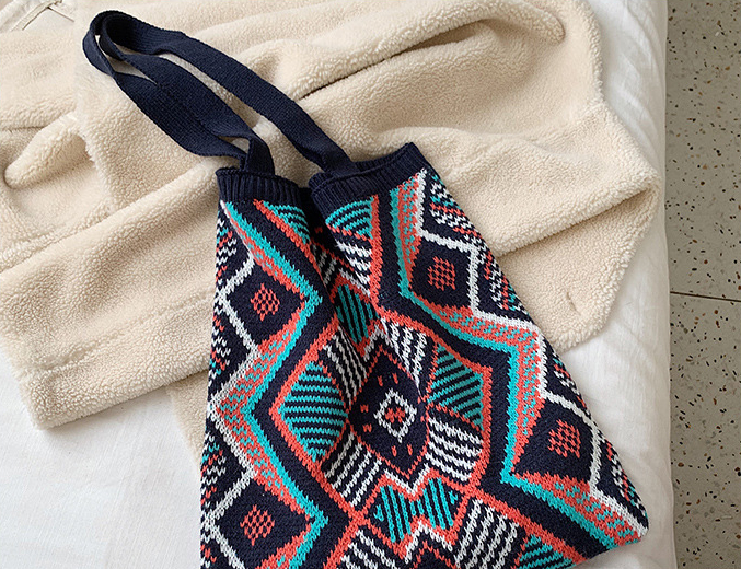 Lady's Knitting Bohemian Tote Bag