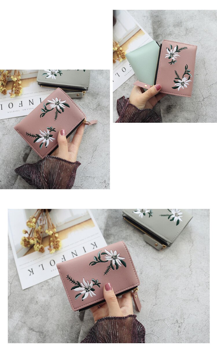 Women's  Flower Embroidery Short Wallet