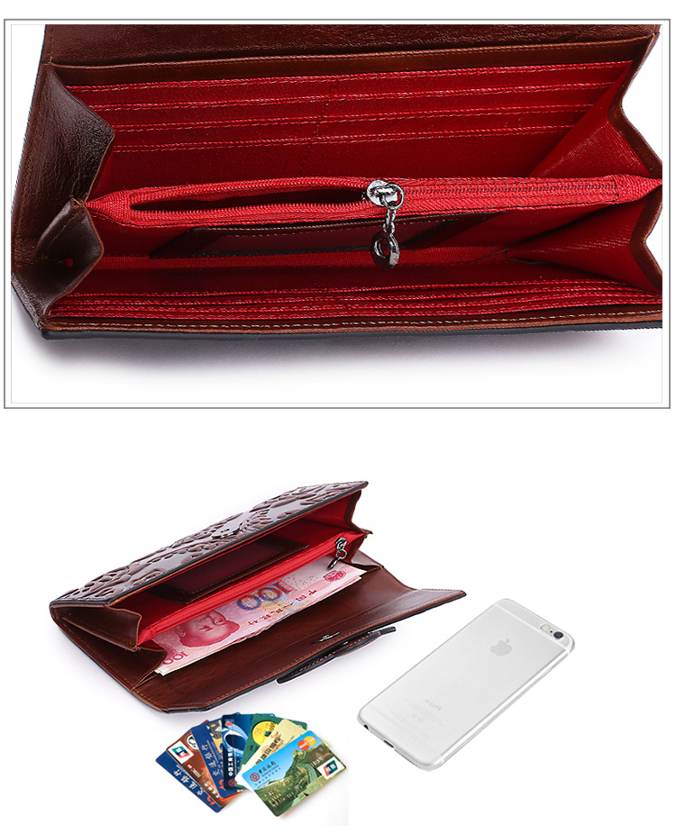 Chinese Style Genuine Leather Women's Hasp Purse